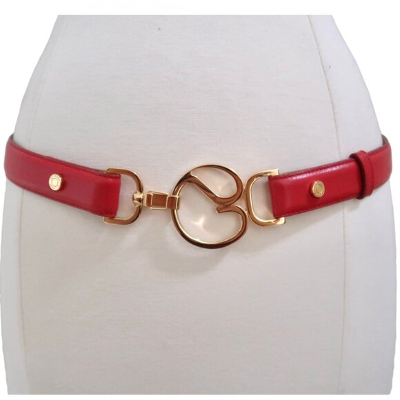 ST JOHN Red Leather logo buckle belt sz S - Picture 2 of 6